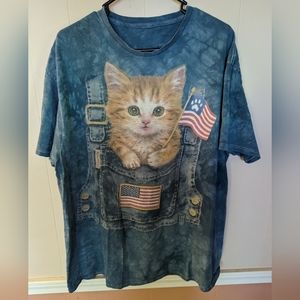 Patriotic Kitten 3D Tees Tie Dye Flag Red, White & Blue Adult Size XL
